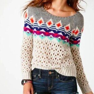 American Eagle Knit Sweater Colorful Women's Crochet Size S/P